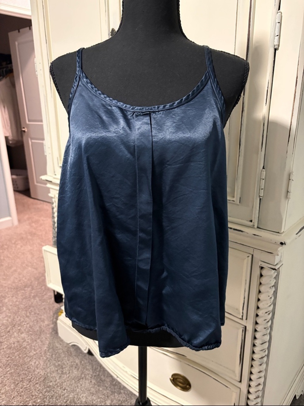 Satin Navy Spaghetti-Strap Camisole